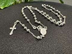 Sterling Silver Bead Chain Crucifix Rosary Necklace Catholic Jewelry