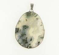 Sterling Silver Oval Moss Agate Palm Stone Bezel Pendant