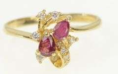 14K Yellow Gold Pear Natural Ruby Diamond Cluster Ring
