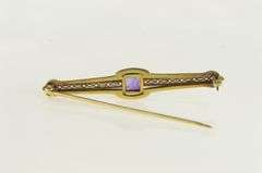 14K Yellow Gold Victorian Ornate Amethyst Filigree Bar Pin/Brooch