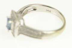 14K White Gold Emerald Cut Blue Topaz Diamond Halo Ring
