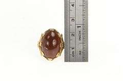 14K Yellow Gold 1950's Carnelian Cabochon Vintage Floral Ring