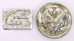 2 Vintage Sterling Silver Pins - Swans & Love Birds