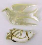 2 Vintage Carved Mother of Pearl Dove Pins