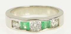 14K White Gold 1.00 Ctw Natural Emerald Diamond Band Ring