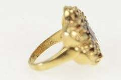 10K Yellow Gold Ornate Garnet Flower Cluster Vintage Cocktail Ring