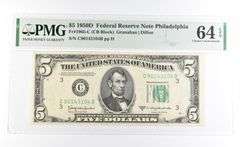 PMG64 ChoiceUnc EPQ 1950D $5 Philadelphia FRN Green Seal Fr#1965-C