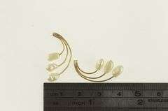 14K Yellow Gold Curved Pearl Fringe Drop Statement Earrings
