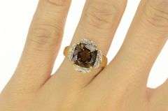 14K Yellow Gold Cushion Smoky Quartz Scalloped Statement Ring