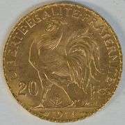 Choice BU 1914 France 20 Francs Gold 'Rooster'