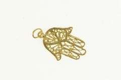 14K Yellow Gold Hamsa Traditional Protection Filigree Charm/Pendant
