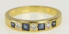 18K Yellow Gold 0.63 Ctw Princess Sapphire Diamond Wedding Ring