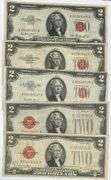 1928 F G 1953 1953 A B $2 Red Seal US Notes.