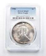 MS69 1986 American Silver Eagle PCGS Blue Peripheral Toning