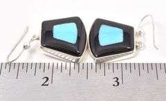 Wonderful Sterling Silver Onyx and Turquoise Dangle Earrings