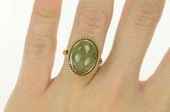 14K Yellow Gold Oval Jadeite Cabochon Vintage Statement Ring