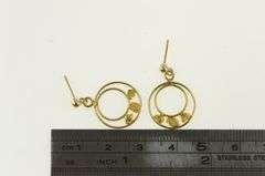 14K Yellow Gold Textured Nugget Circle Round Dangle Earrings
