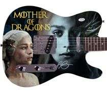 Emilia Clark Game Of Thrones Signed 1/1 Custom Graphics Photo Guitar ACOA