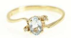 10K Yellow Gold Oval Blue Topaz Diamond Accent Bypass Ring