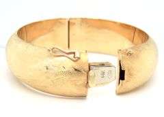 14kt Yellow gold Brushed finish wide floral bangle bracelet