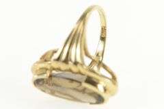 10K Yellow Gold Retro Smoky Quartz Oval Statement Vintage Ring