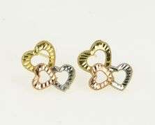 10K Yellow Gold Tri Tone Diamond Cut Heart Love Symbol Stud Earrings