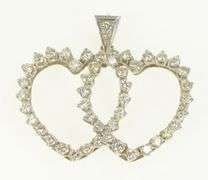 14K White Gold 2.00 Ctw Diamond 1950's Heart Love Pendant