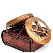 Antique Brass Sundial Leather Case