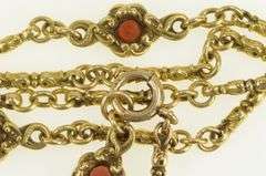 14K Yellow Gold Victorian Ornate Garnet Elaborate Chain Necklace
