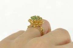 14K Yellow Gold 1960's Emerald Floral Domed Cluster Cocktail Ring