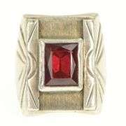 Sterling Silver Garnet Squared Southwestern Stamped OA Ring