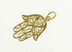 14K Yellow Gold Hamsa Traditional Protection Filigree Charm/Pendant