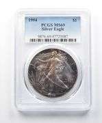 MS69 1994 American Silver Eagle PCGS Beautiful Purple Toning