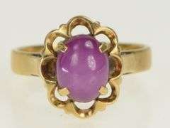 14K Yellow Gold 1960's Syn. Star Ruby Cabochon Vintage Ornate Ring
