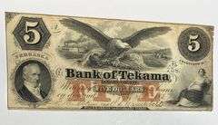$5 Bank of Tekama Nebraska 1857 Note
