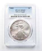 MS69 2001 American Silver Eagle PCGS Smoky Purple Peripheral Toning