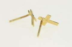 14K Yellow Gold Cross Christian Faith Symbol Stud Earrings