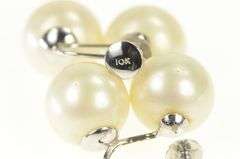 10K White Gold 1950's Two Pearl Ornate Screw Back Earrings