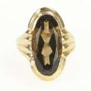 10K Yellow Gold Retro Smoky Quartz Oval Statement Vintage Ring
