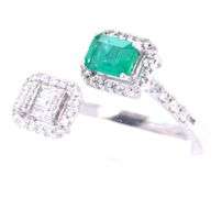 18kt White gold emerald cut emerald and diamond ring