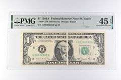 PMG45 Choice EF EPQ $1 1981A FRN St Louis Fr#1912-H Gutter Fold Err.