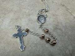 Sterling Silver Bead Chain Gold & Rose Gold Plating Crucifix Rosary Necklace Catholic Jewelry
