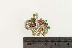 14K Yellow Gold Diamond Ruby Emerald Bouquet Basket Pendant/Pin