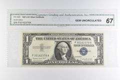 CGAI Gem Unc 67 $1 1957-A US Silver Certificate Blue Seal FR-1620
