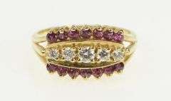 14K Yellow Gold Retro Diamond Ruby Ornate Wedding Band Ring