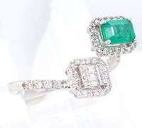 18kt White gold emerald cut emerald and diamond ring