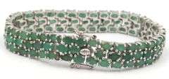 Vintage 925 sterling silver 3 row green cubic zirconia bracelet