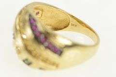 14K Yellow Gold Domed Yellow Pink Blue Sapphire Statement Ring