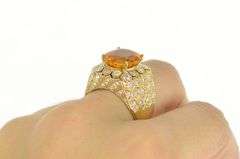 18K Yellow Gold 6.00Ctw Orange Sapphire Diamond Honeycomb Ring