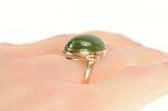 14K Yellow Gold Art Nouveau Oval Nephrite Cabochon Ring